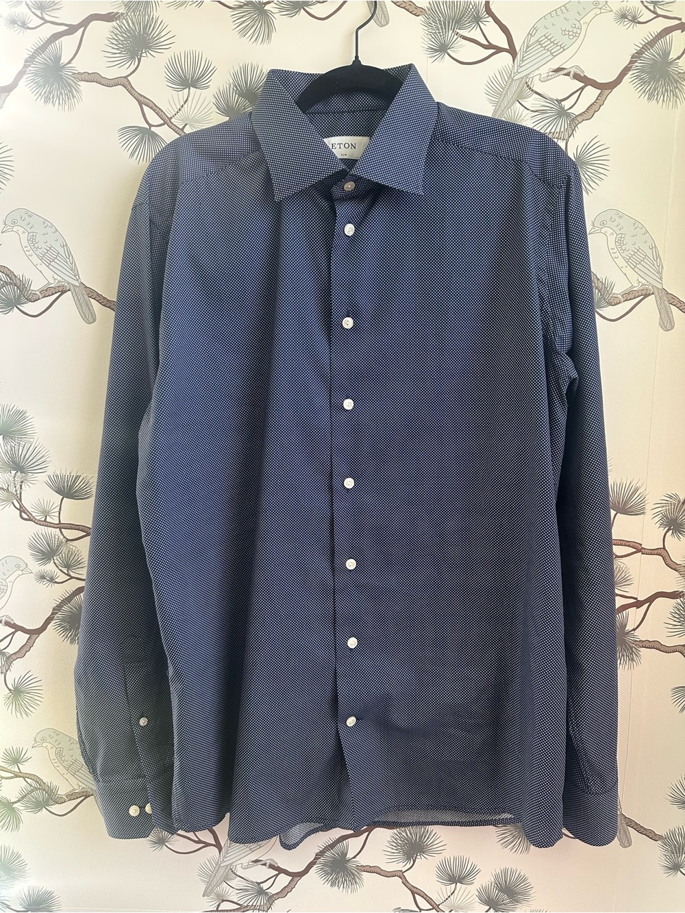 Eton Slim Fit 43/17 Navy White Micro Dot 100% Cotton Luxury Dress Shirt EUC